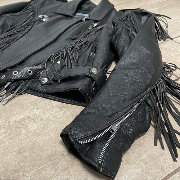VTG UNIK Premium Black Fringe Conchos Leather Motorcycle Jacket Size… - Picture 7 of 16